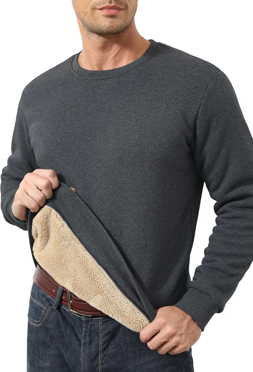 MAGCOMSEN Men's Sherpa Lined Sweatshirts Fleece Pullover Basic Tops Warm Crewneck Winter Sweatshirt