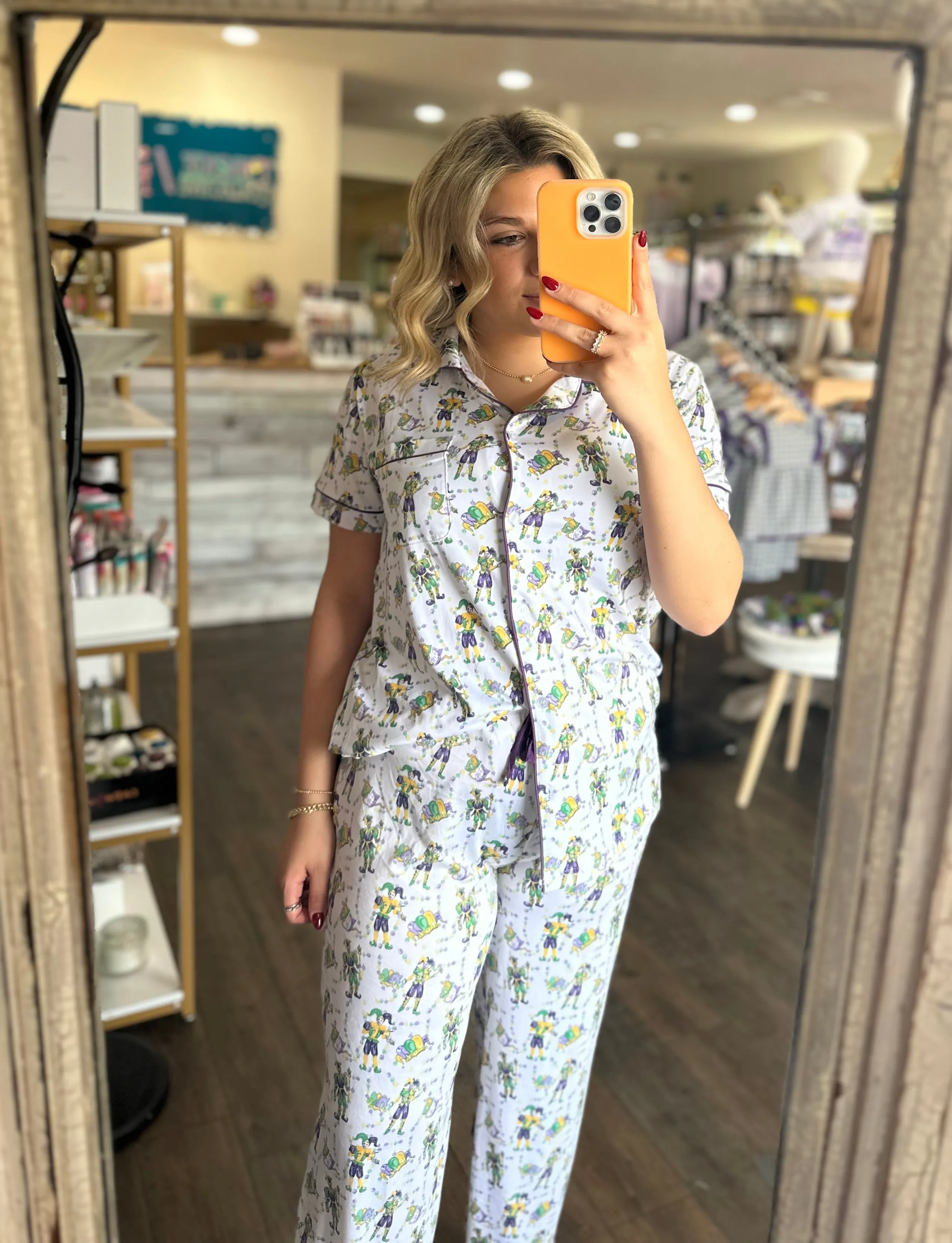 Mardi Jester Short Sleeve Button Up Sleep Shirt