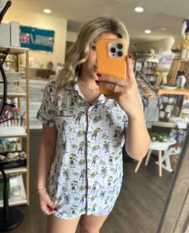 Mardi Jester Short Sleeve Button Up Sleep Shirt