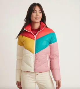 Marine Layer Archive Big Sky Chevron Puffer Coat in Antique White Multi Chevron