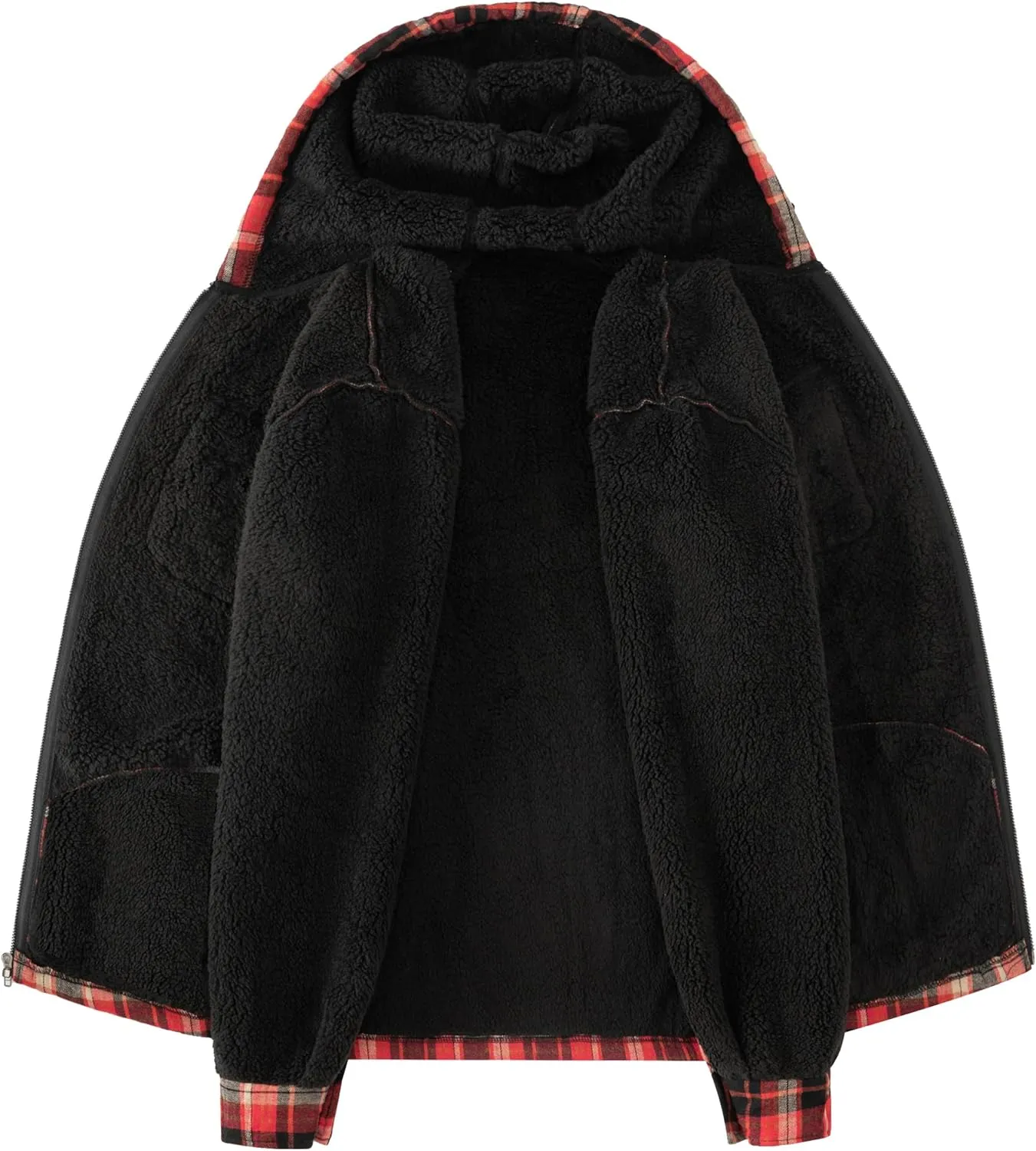 Men's Flannel Plaid Hooded Jackets Full Zip Sherpa Fleece Lined Hoodies Fashion Warm Coat