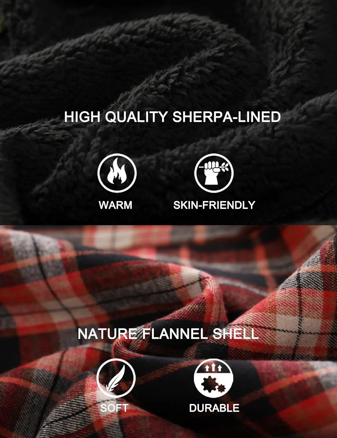 Men's Flannel Plaid Hooded Jackets Full Zip Sherpa Fleece Lined Hoodies Fashion Warm Coat