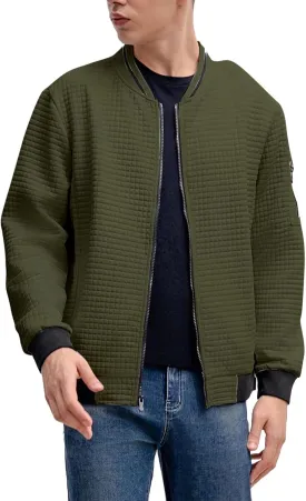 Mens Lightweight Bomber Jackets Casual Waffle Zip Up Fashion Varsity Jacket Plus Size Running Hiking Travel Coat Top