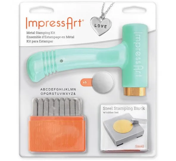 Metal Stamping KIT, 3mm UPPERCASE Sans Serif Font, ergo hammer, alphabet set, blanks, steel block, tol0807
