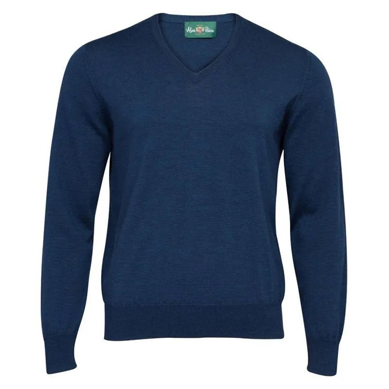 Millbreck Merino Wool Vee Neck Jumper - Indigo