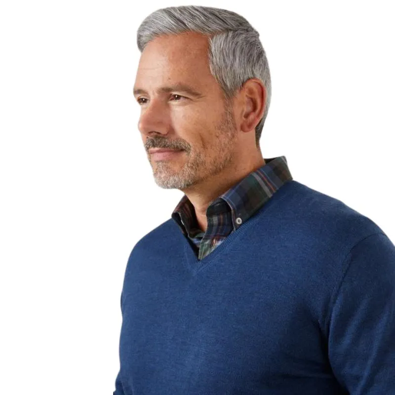 Millbreck Merino Wool Vee Neck Jumper - Indigo