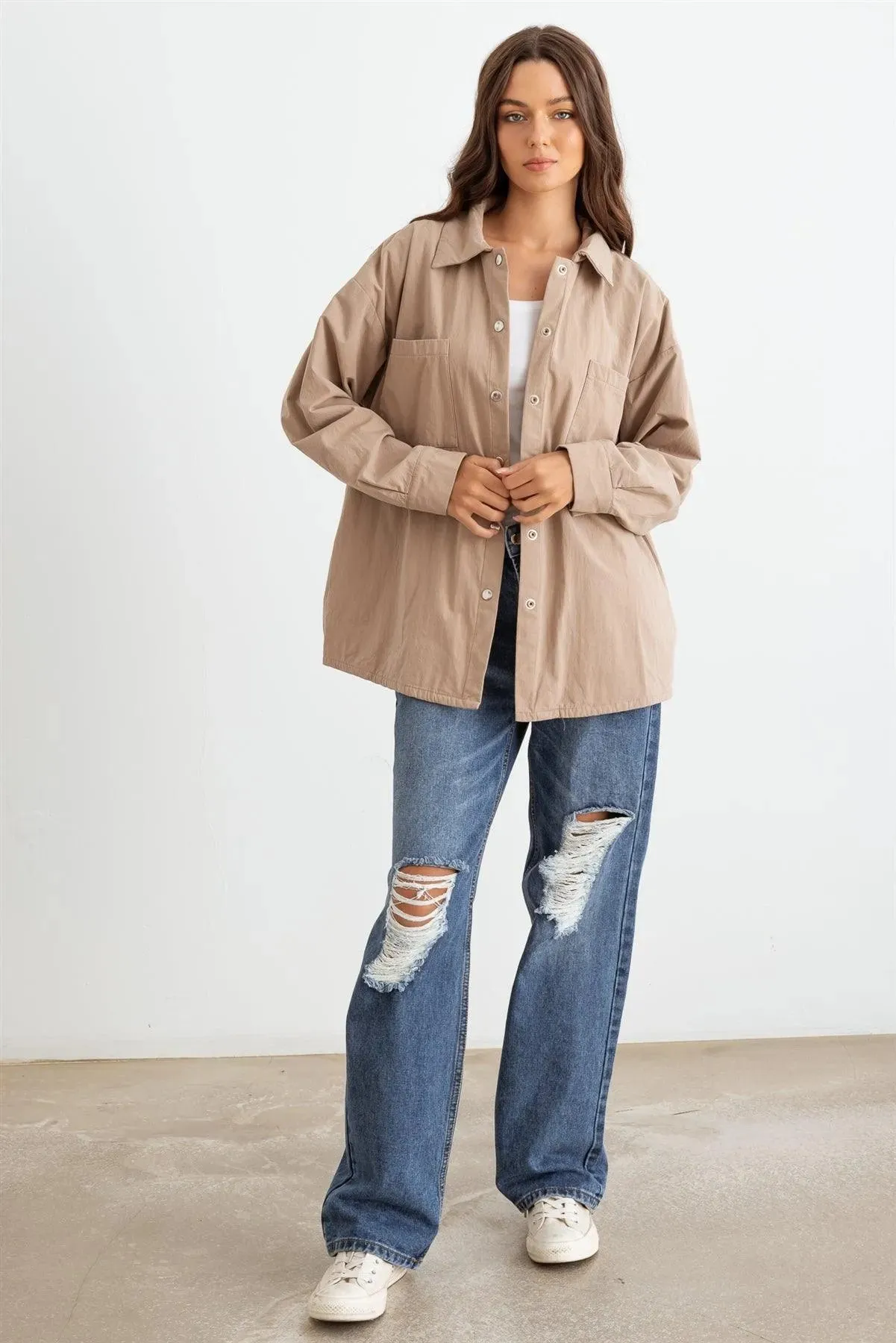 Mocha Cotton Button-Up Four Pocket Shirt Jacket /1-2-2-1