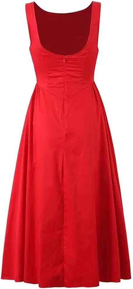 Niiyyjj Women's Backless Midi Dress Low Waist A-Line Tank Dress Sleeveless Party Holiday Cocktail Beach Robe