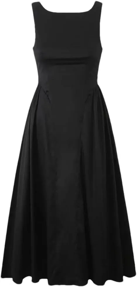 Niiyyjj Women's Backless Midi Dress Low Waist A-Line Tank Dress Sleeveless Party Holiday Cocktail Beach Robe