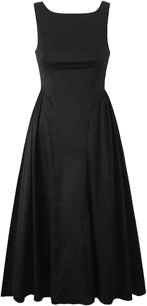 Niiyyjj Women's Backless Midi Dress Low Waist A-Line Tank Dress Sleeveless Party Holiday Cocktail Beach Robe