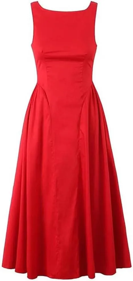Niiyyjj Women's Backless Midi Dress Low Waist A-Line Tank Dress Sleeveless Party Holiday Cocktail Beach Robe