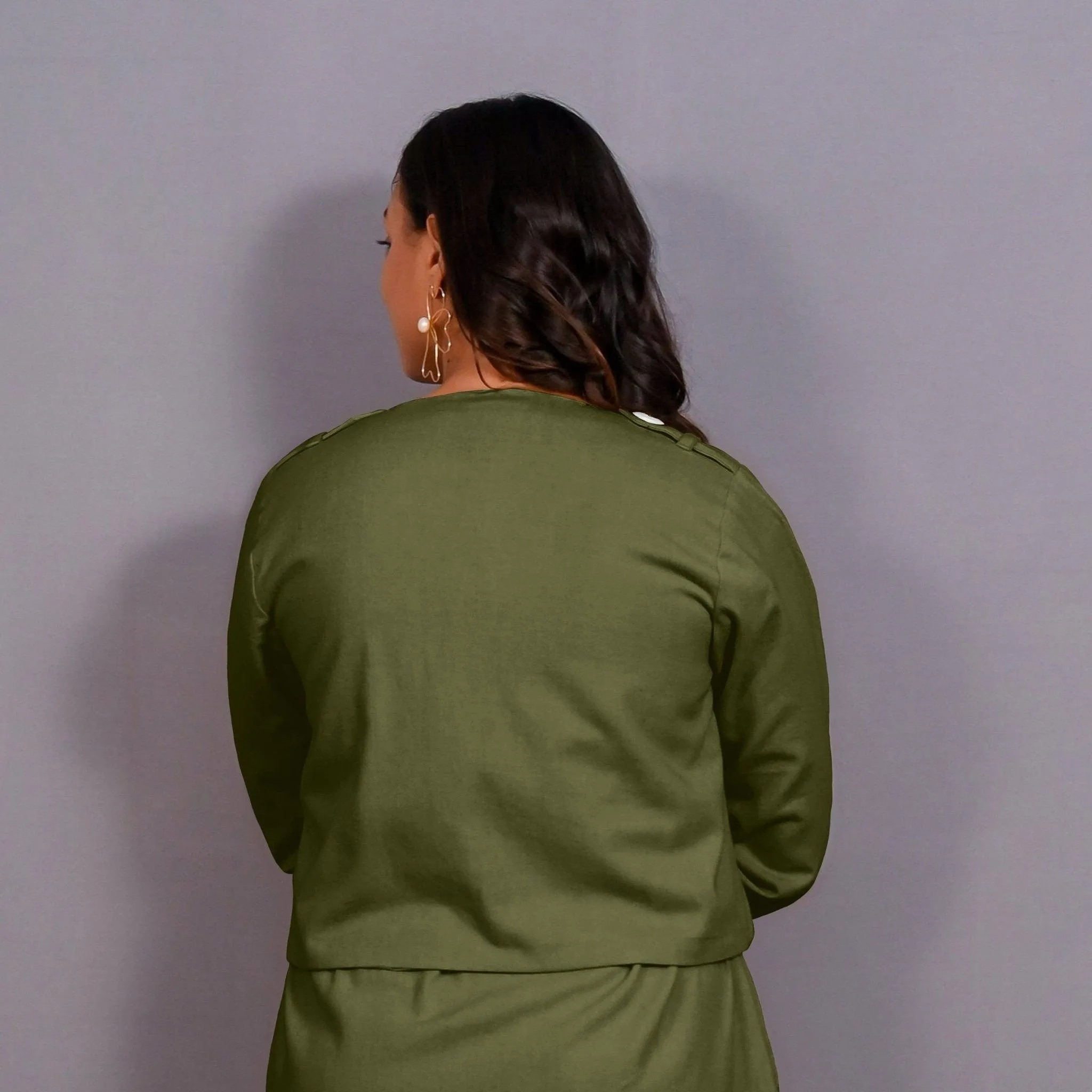Olive Green Warm Cotton Flannel Double-Breasted Button-Down Shacket