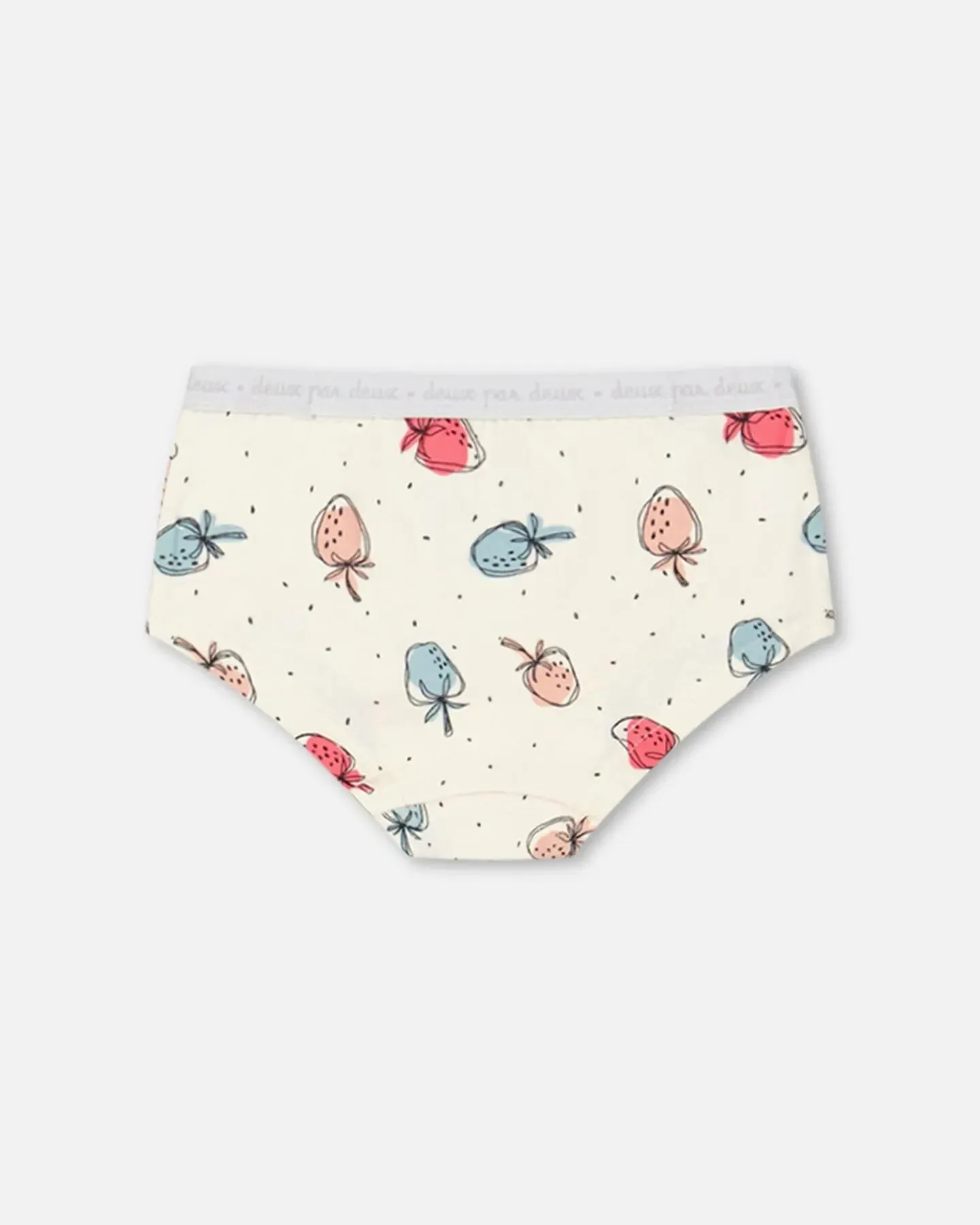 Organic Cotton Boyshort Pantie Off White Printed Strawberry