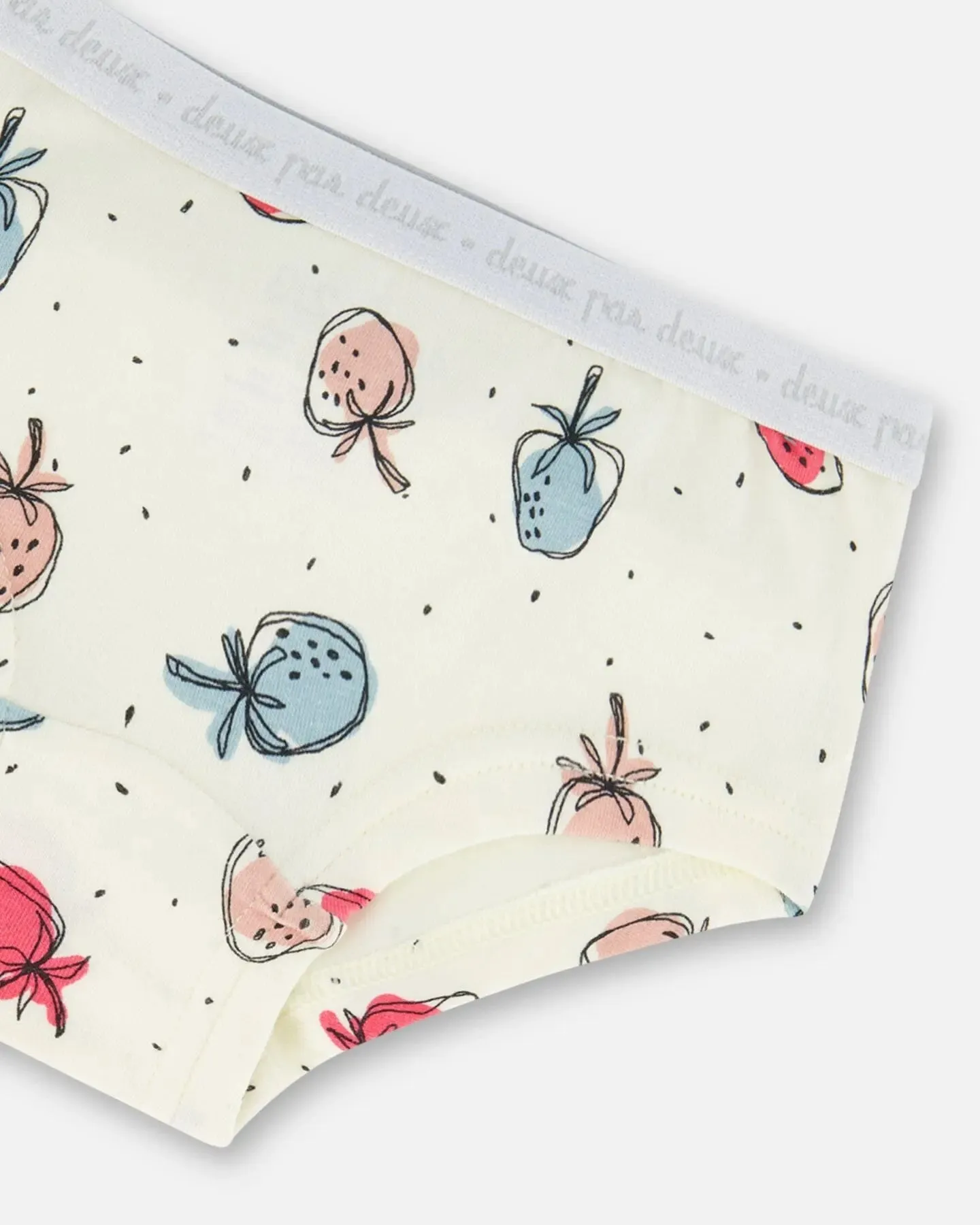 Organic Cotton Boyshort Pantie Off White Printed Strawberry