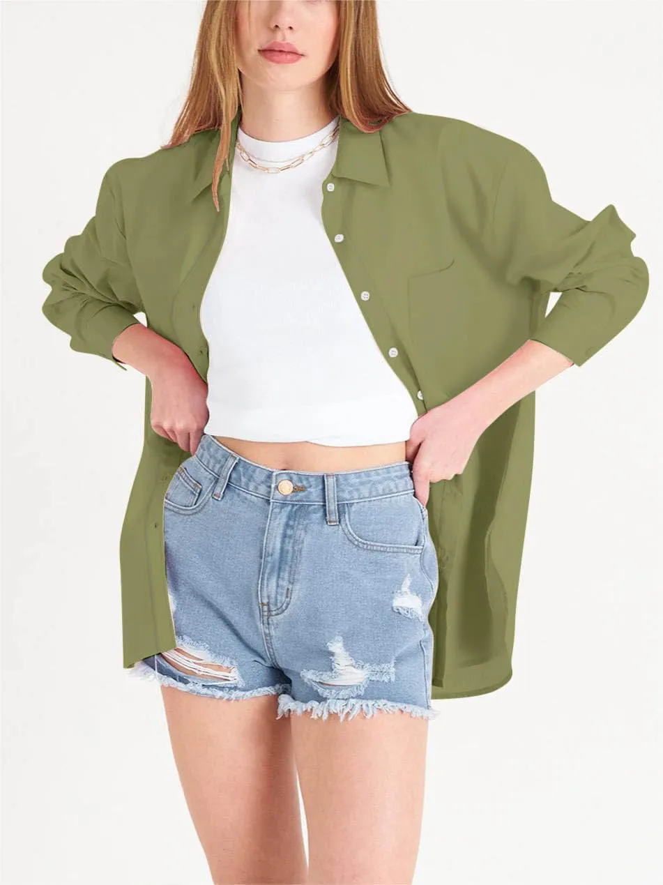 Paintcolors Womens Button Down Shirts Long Sleeve Dressy Casual Blouses Button Up Collared Shirts Tops for women