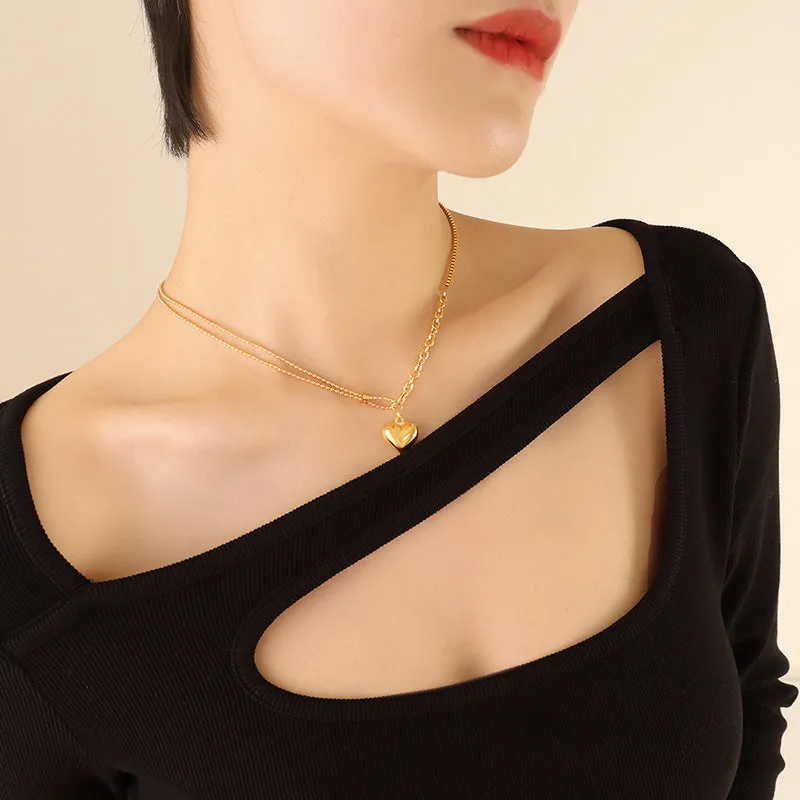 Peach Heart Pendant Necklace - Stylish Collarbone Jewelry for Women by Planderful