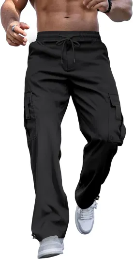 PLEPAN Men's Casual Cargo Pants Stretch Sweatpants Streetwear Trousers Hiking Drawstring Elastic Waist Workout Joggers