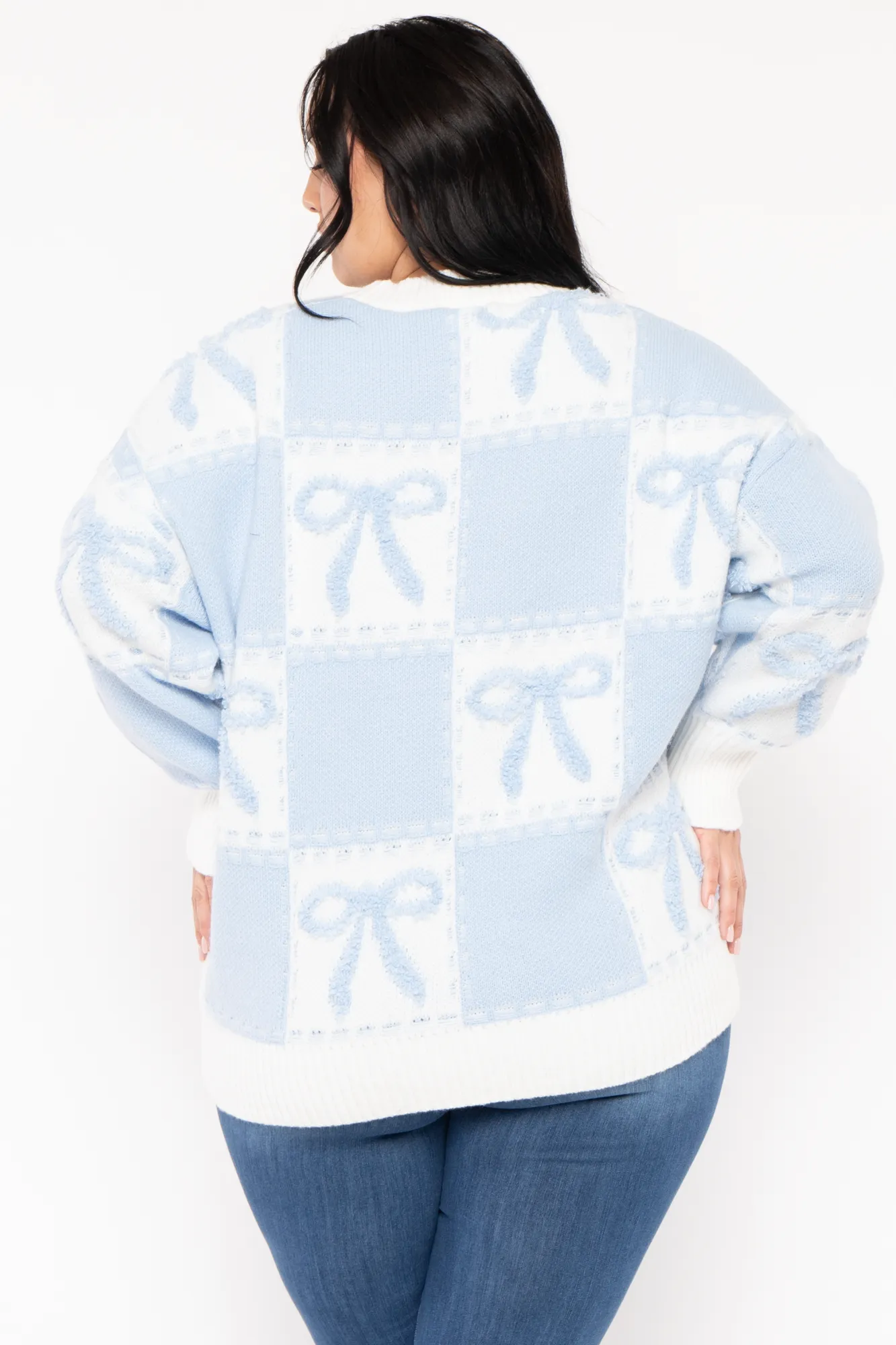 Plus Size  Bow Oversize Sweater  - Blue