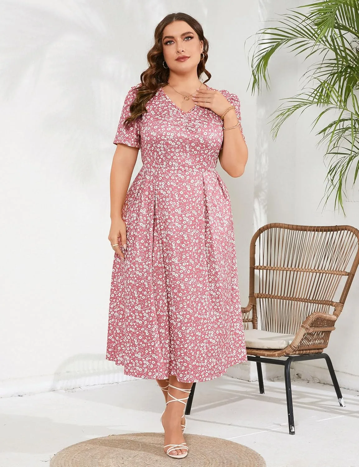 Plus Size Maxi Dress Womens Summer Casual Boho Floral Empire Waist Plus Size Flowy Dress Plus Size Dresses for Curvy Women