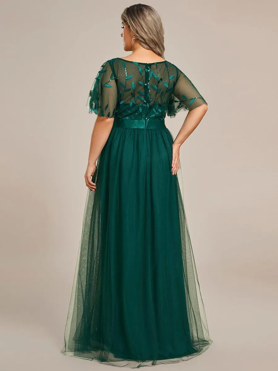Plus Size Sequin Bodice Long Formal Evening Dresses