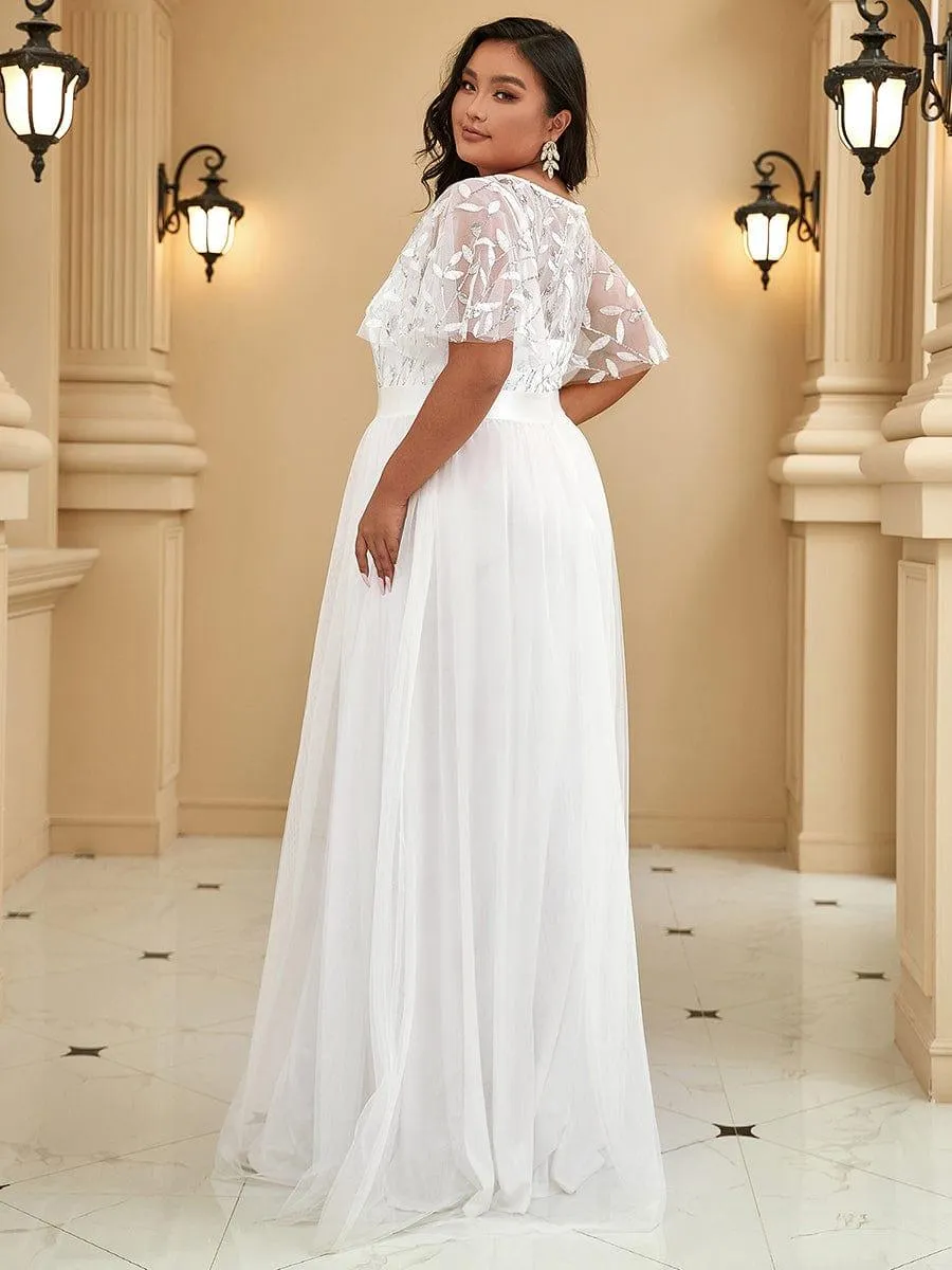 Plus Size Sequin Bodice Long Formal Evening Dresses
