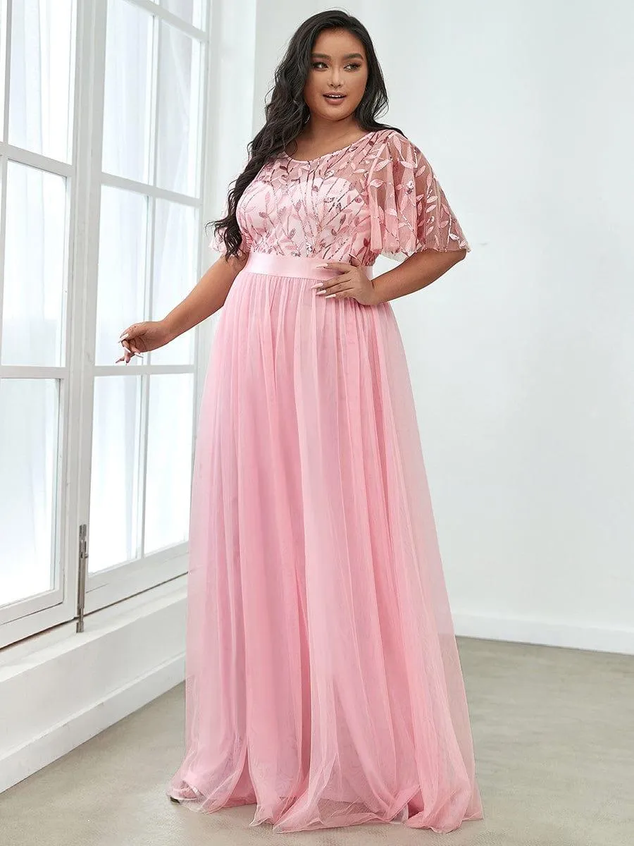 Plus Size Sequin Bodice Long Formal Evening Dresses