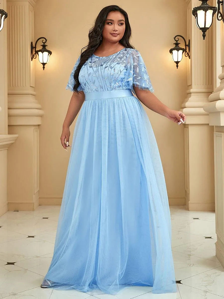 Plus Size Sequin Bodice Long Formal Evening Dresses