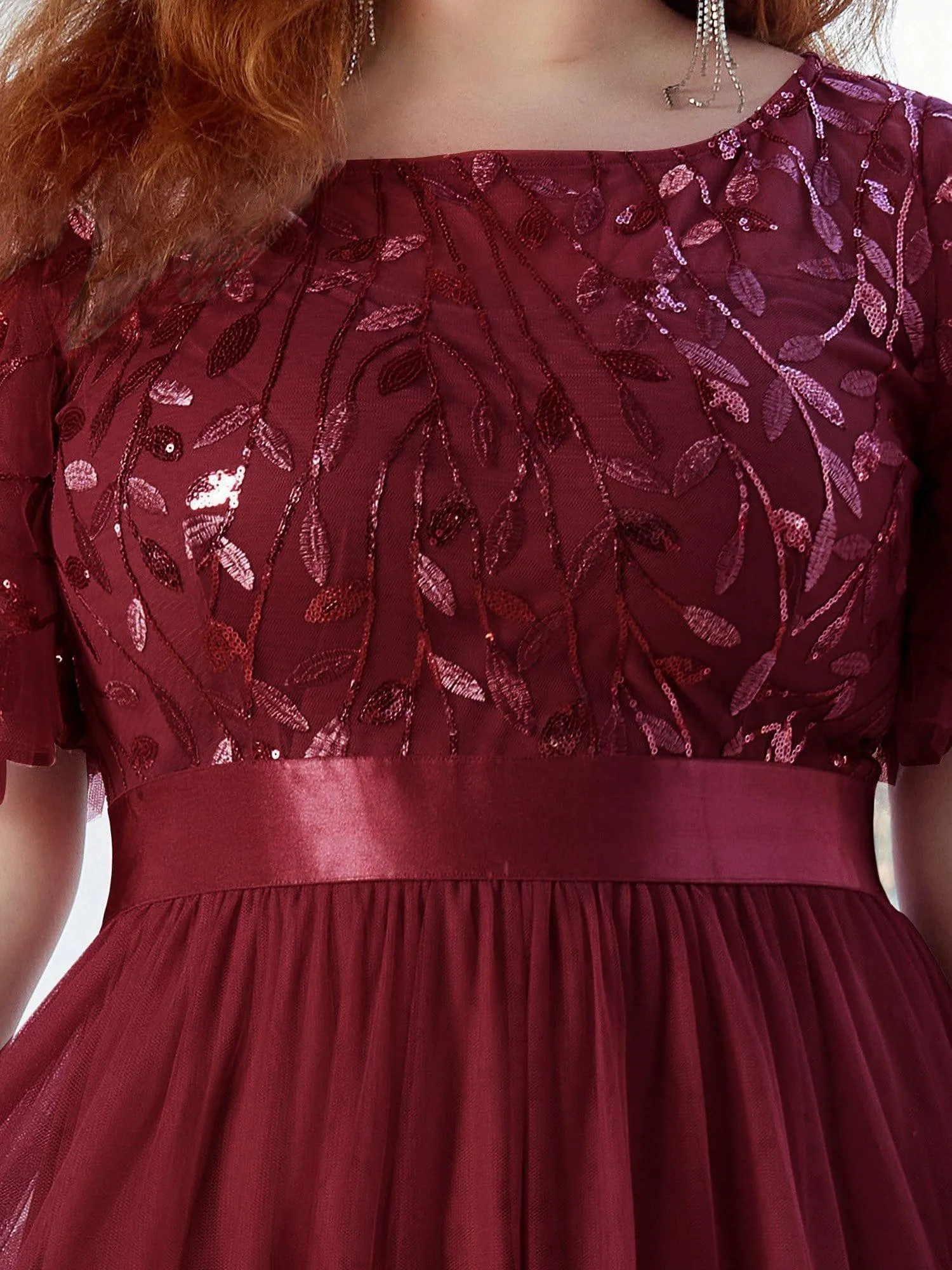 Plus Size Sequin Bodice Long Formal Evening Dresses