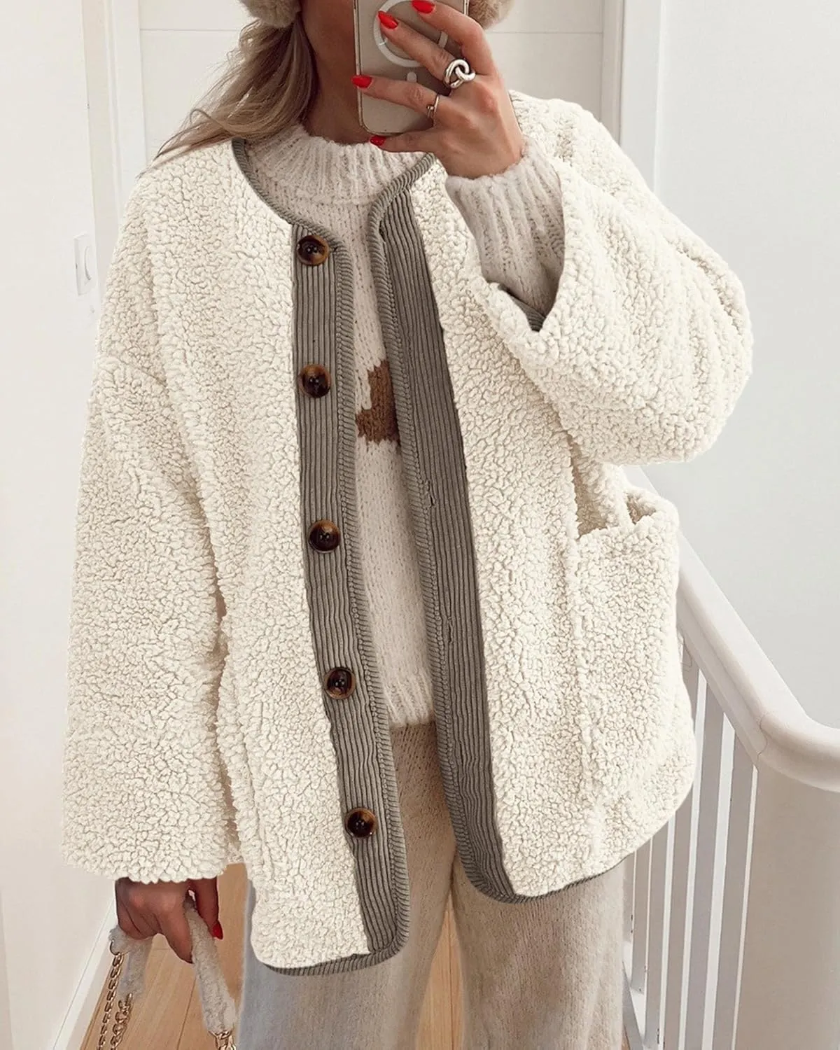 PRETTYGARDEN Women's Warm Winter Coats Casual Long Sleeve Button up Fuzzy Sherpa Fleece Jackets Outerwear