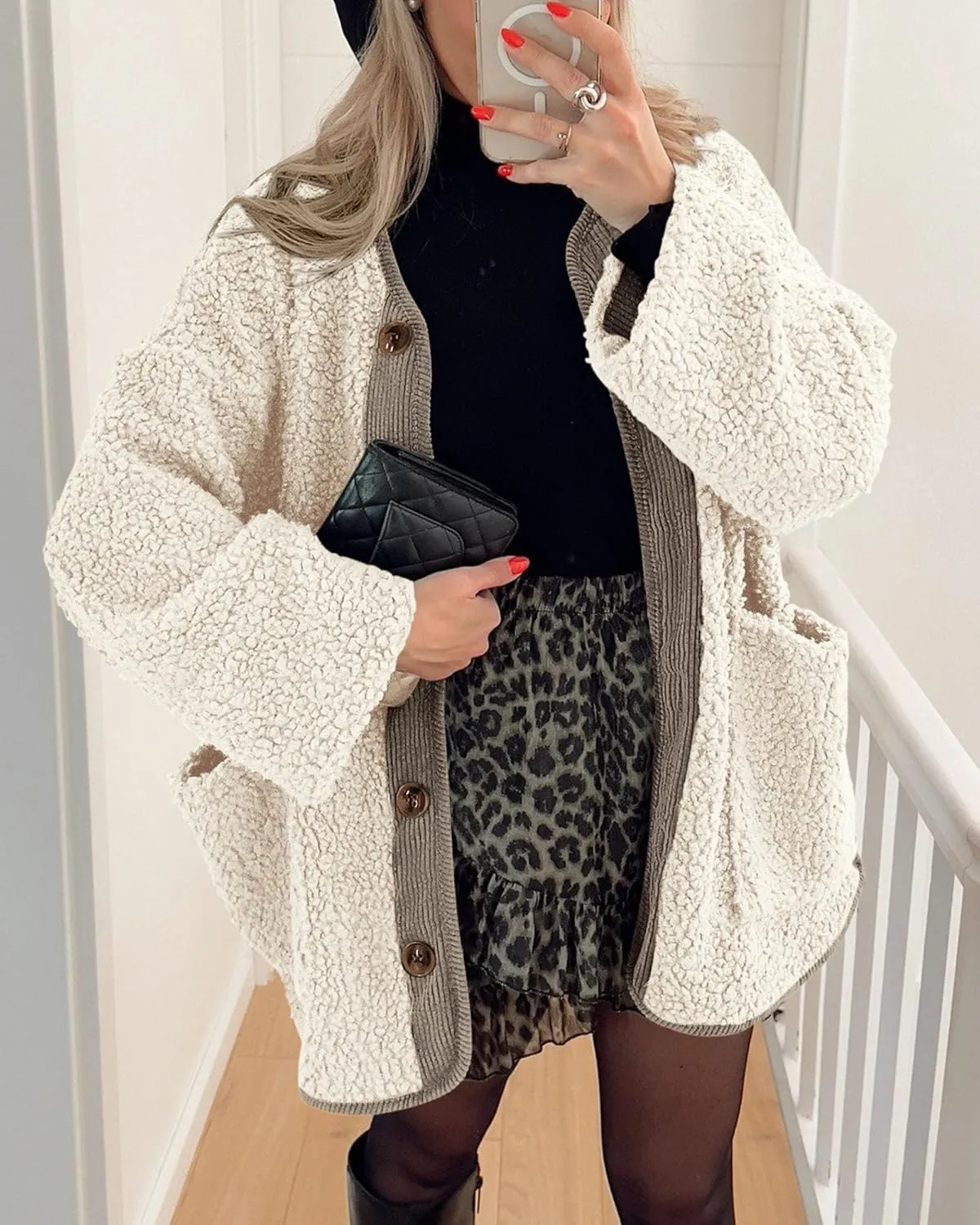 PRETTYGARDEN Women's Warm Winter Coats Casual Long Sleeve Button up Fuzzy Sherpa Fleece Jackets Outerwear