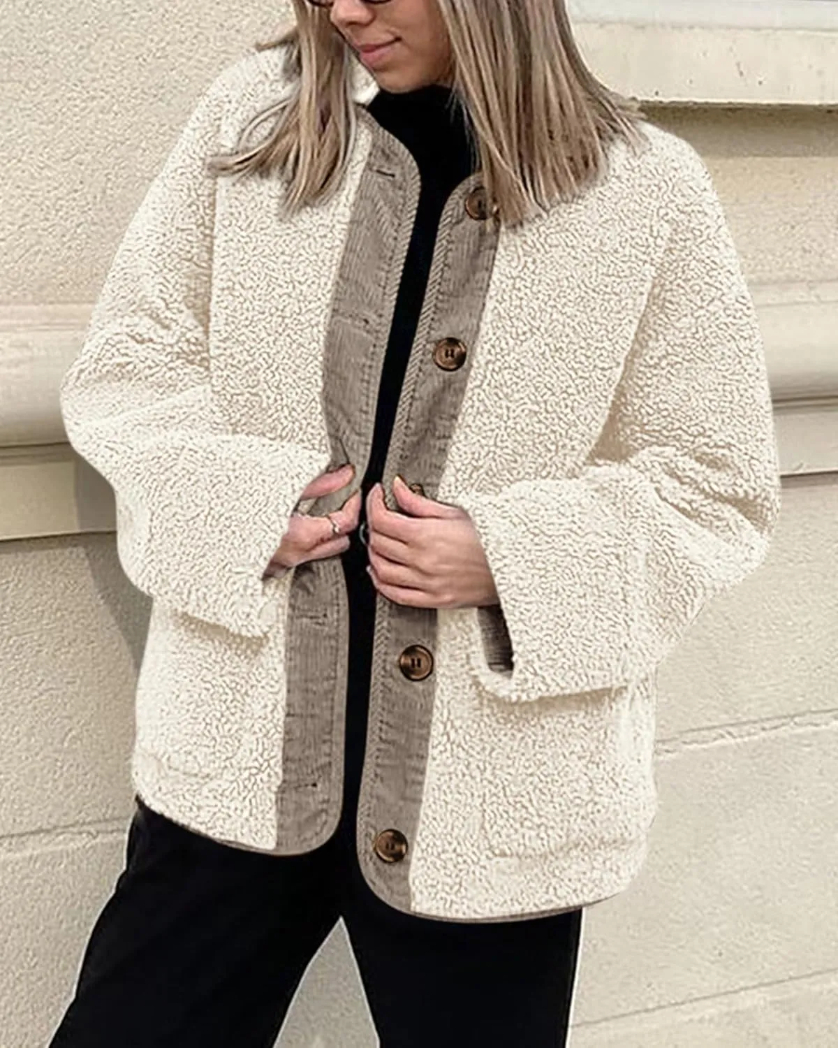 PRETTYGARDEN Women's Warm Winter Coats Casual Long Sleeve Button up Fuzzy Sherpa Fleece Jackets Outerwear
