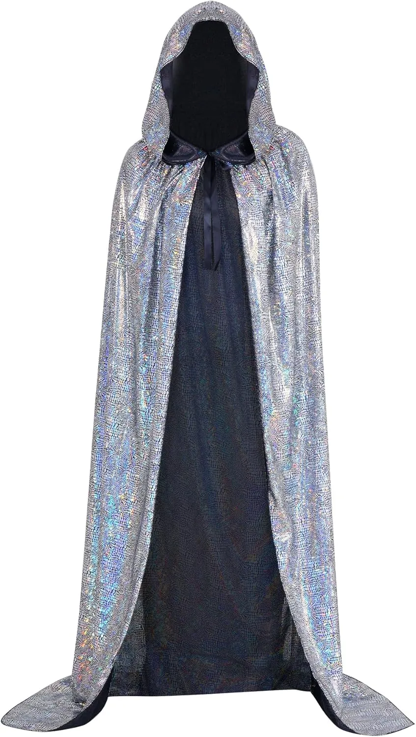Rbenxia Shiny Hooded Cape Unisex Full Length Cloak Party Robe Cape Mardi Gras Halloween Christmas Costume for Men and Women