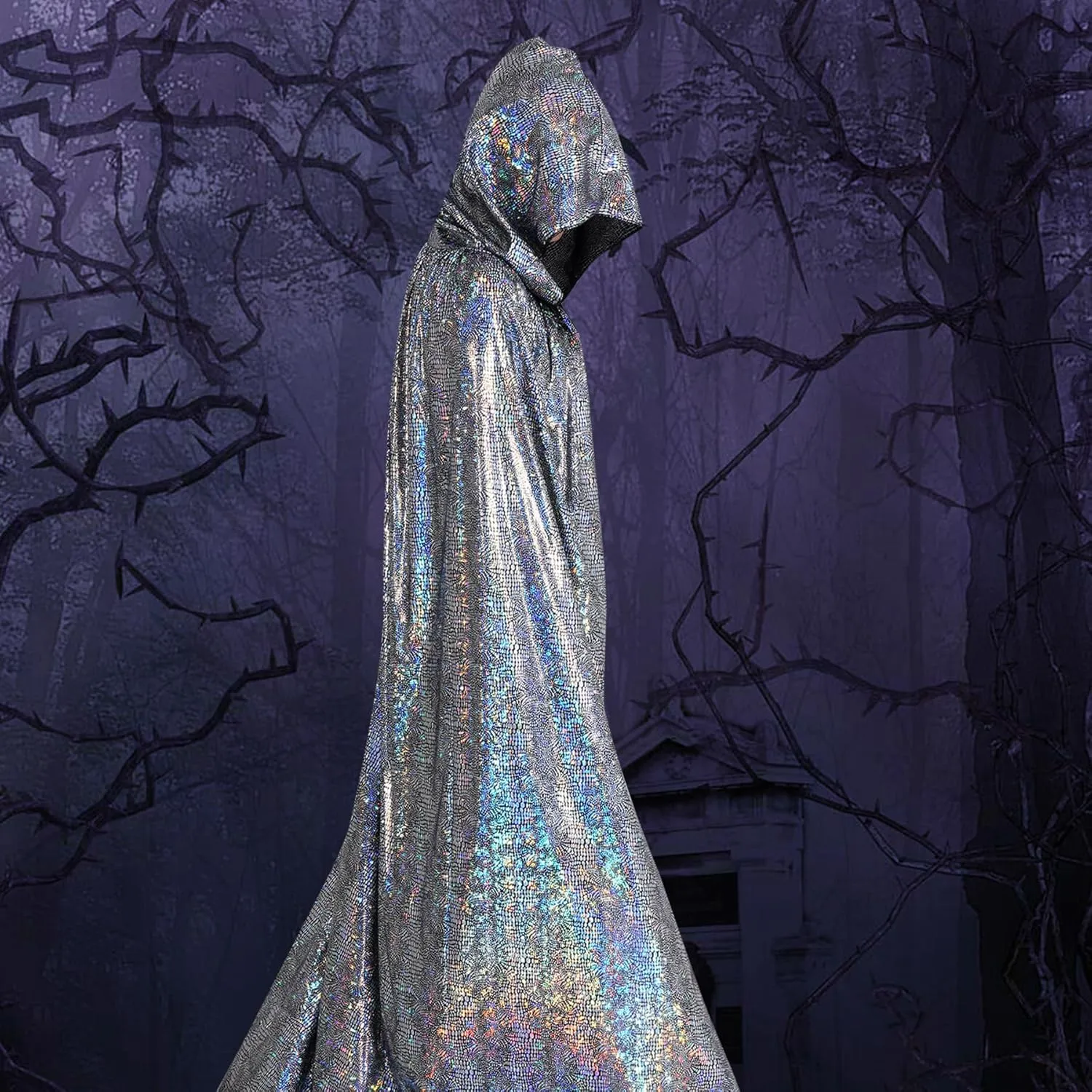 Rbenxia Shiny Hooded Cape Unisex Full Length Cloak Party Robe Cape Mardi Gras Halloween Christmas Costume for Men and Women