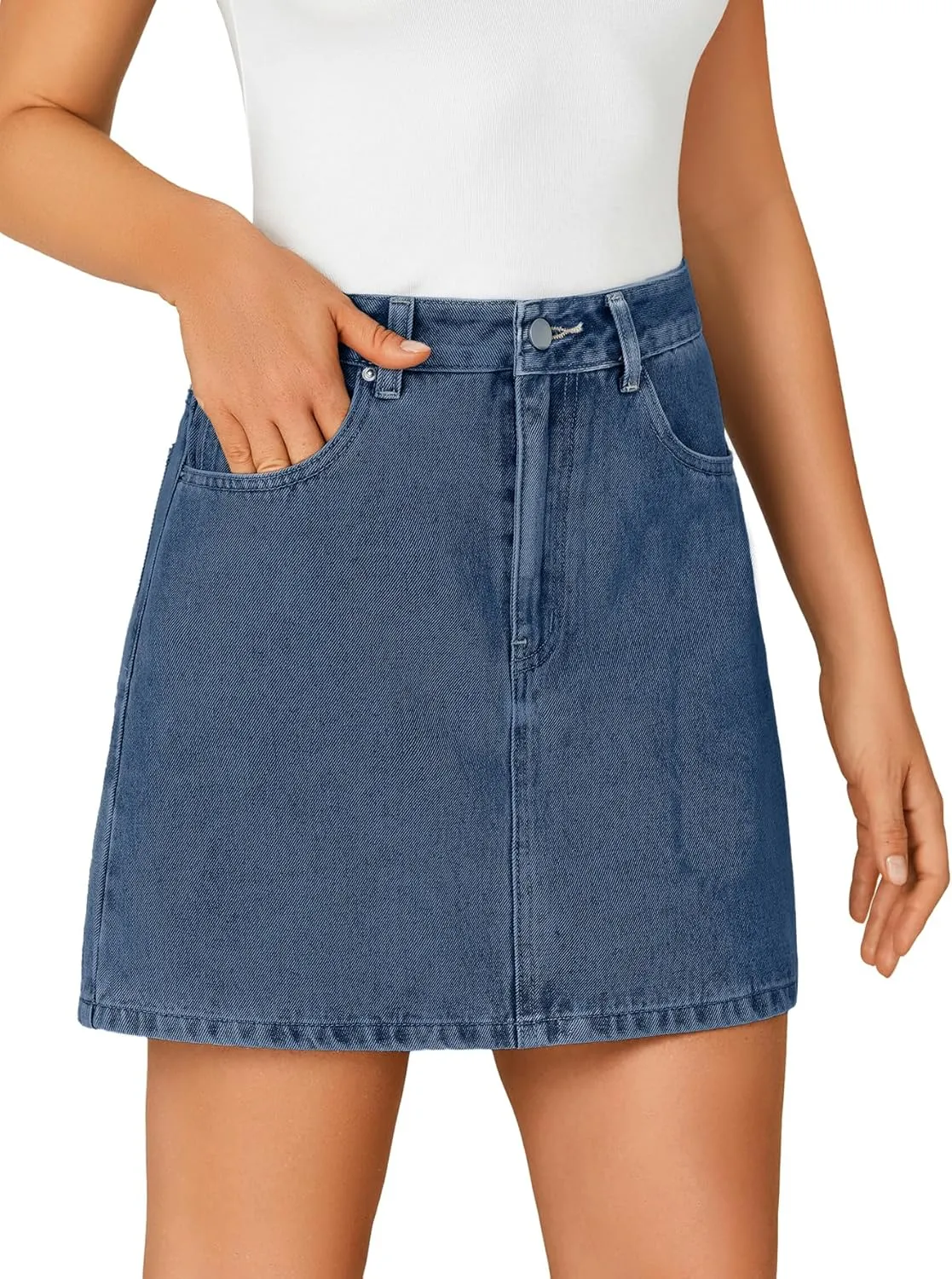 Rooscier Women's High Waisted Jean Skirt Trendy Summer Button Up Denim Mini Skirt