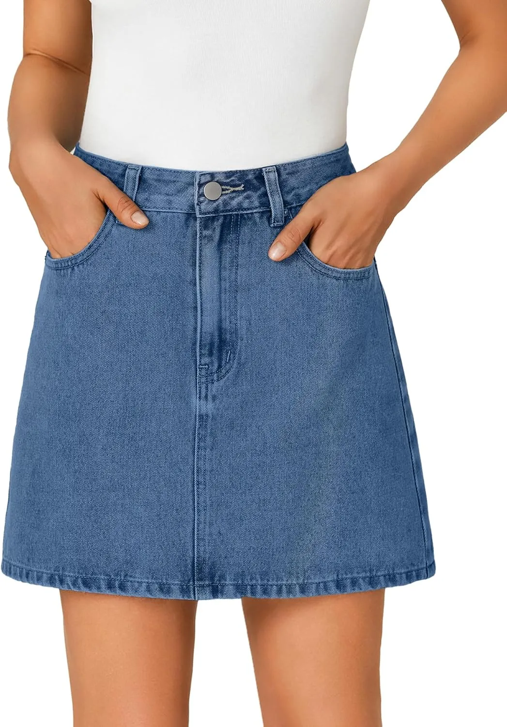 Rooscier Women's High Waisted Jean Skirt Trendy Summer Button Up Denim Mini Skirt