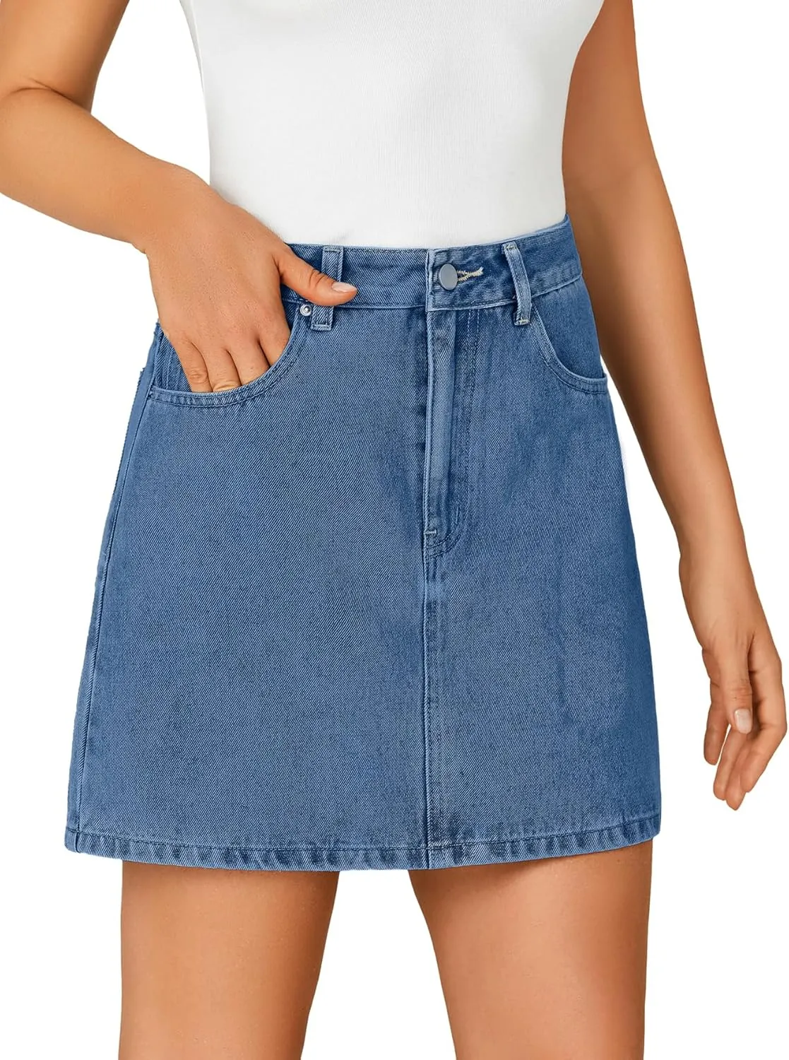 Rooscier Women's High Waisted Jean Skirt Trendy Summer Button Up Denim Mini Skirt