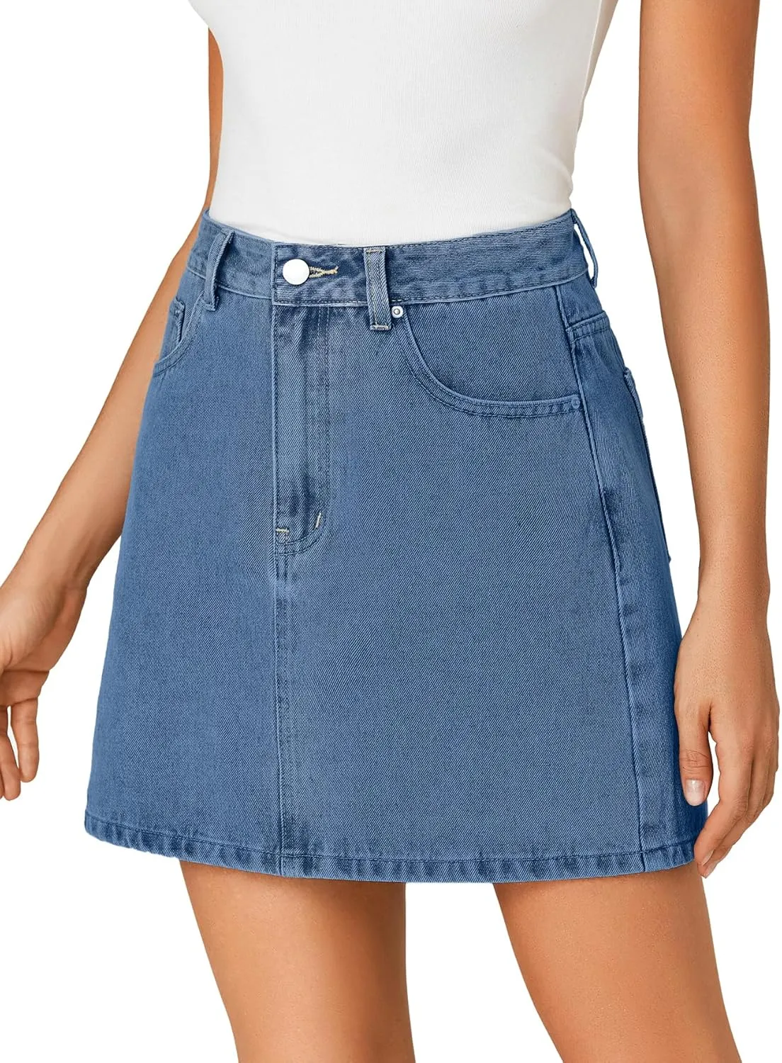 Rooscier Women's High Waisted Jean Skirt Trendy Summer Button Up Denim Mini Skirt