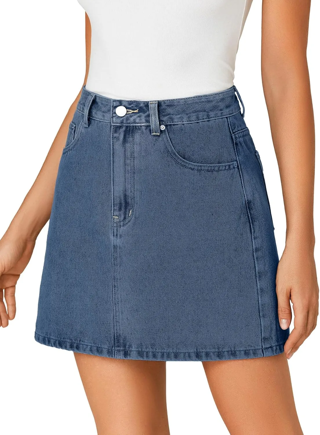 Rooscier Women's High Waisted Jean Skirt Trendy Summer Button Up Denim Mini Skirt
