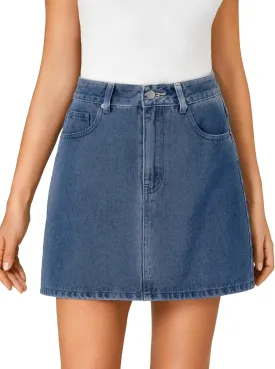 Rooscier Women's High Waisted Jean Skirt Trendy Summer Button Up Denim Mini Skirt