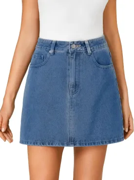 Rooscier Women's High Waisted Jean Skirt Trendy Summer Button Up Denim Mini Skirt