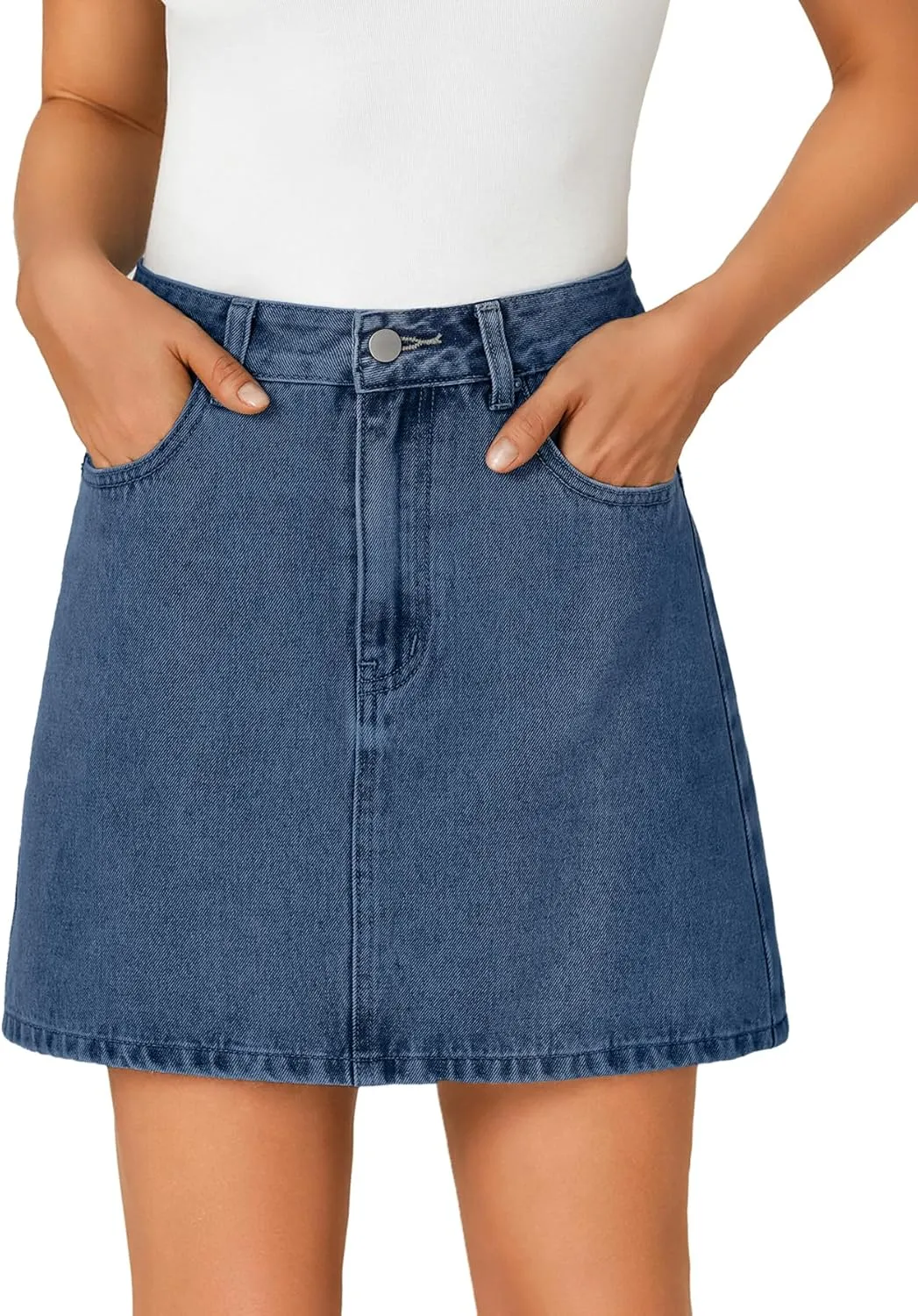 Rooscier Women's High Waisted Jean Skirt Trendy Summer Button Up Denim Mini Skirt