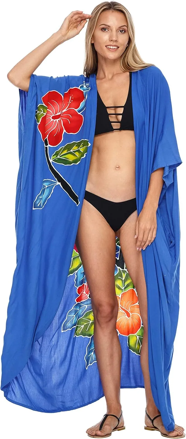 SHU-SHI Womens Kimono Cardigan Open Front Floral Robe Beach Cover Up One Size