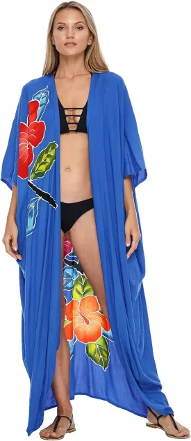 SHU-SHI Womens Kimono Cardigan Open Front Floral Robe Beach Cover Up One Size