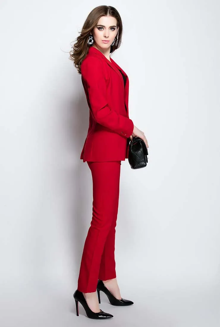 Slim-Fit Solid Blazer & Straight Pants Suits