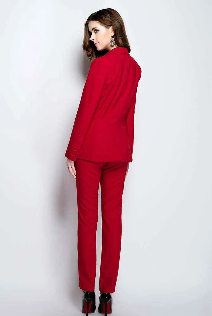 Slim-Fit Solid Blazer & Straight Pants Suits