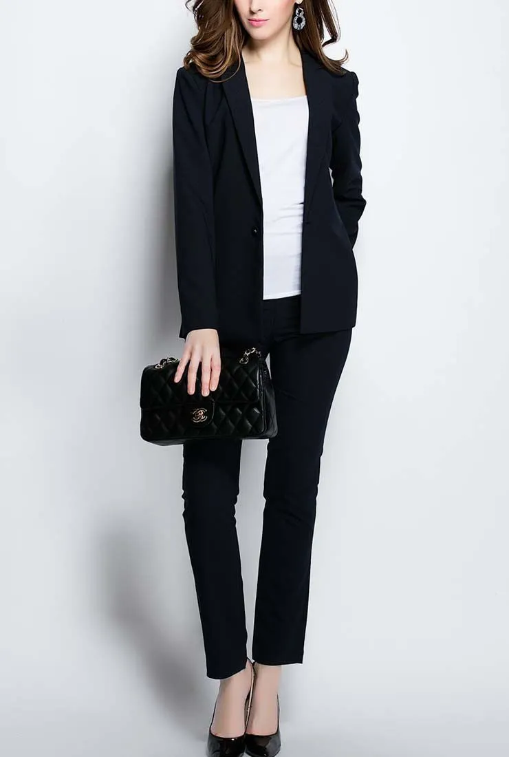 Slim-Fit Solid Blazer & Straight Pants Suits