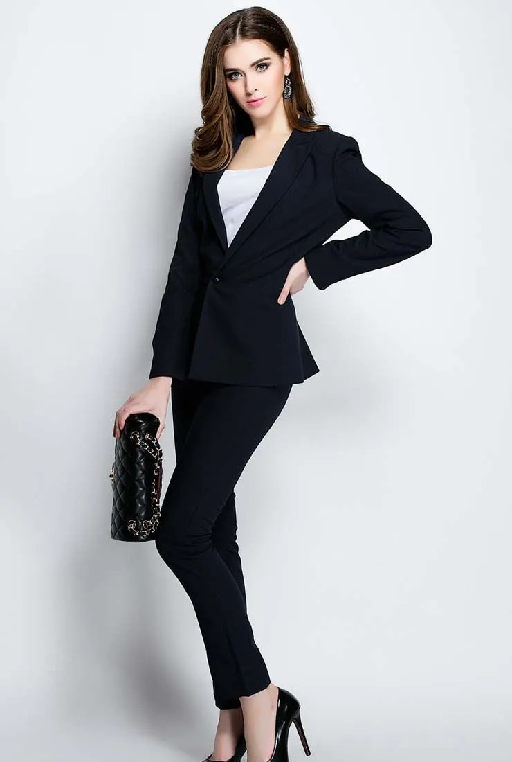 Slim-Fit Solid Blazer & Straight Pants Suits