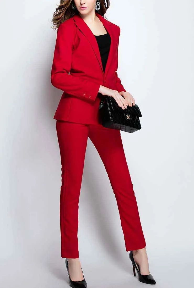 Slim-Fit Solid Blazer & Straight Pants Suits