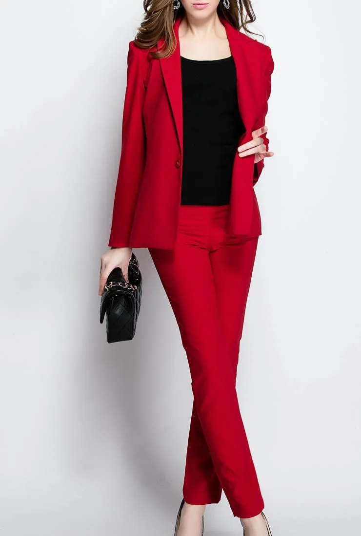 Slim-Fit Solid Blazer & Straight Pants Suits