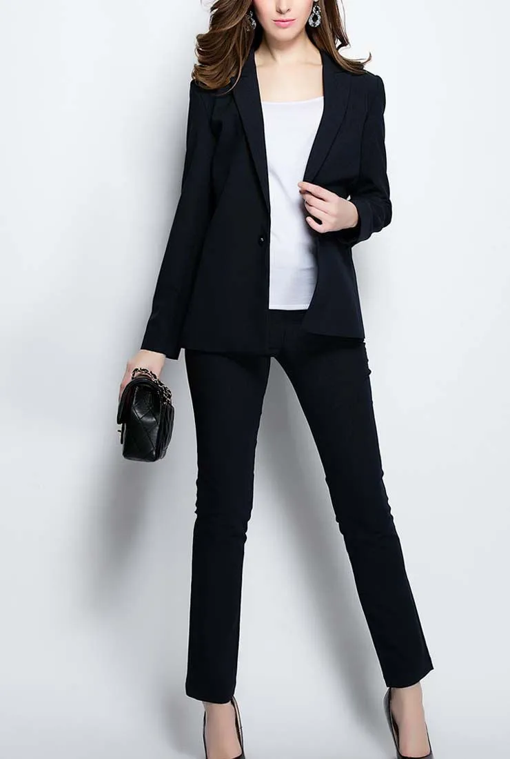 Slim-Fit Solid Blazer & Straight Pants Suits